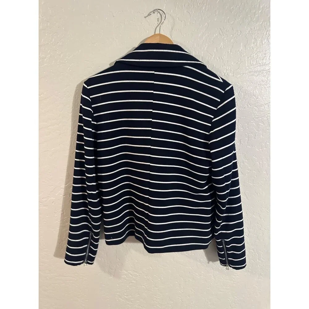 Bagatelle Y Navy & White Pocketed Striped Zipper Moto Sweater Jacket - Picture 13 of 13